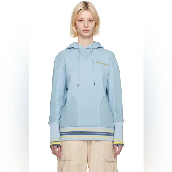 Nicholas Daley Paneled Stripe-Trim Hoodie Blue Waffle Knit Unisex - Picture 1 of 8